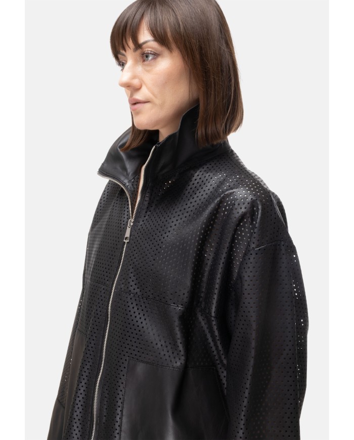 THE JACKIE Giubbino pelle donna perforata Nera