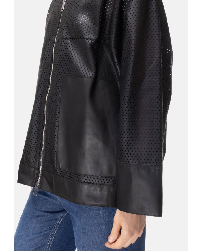 THE JACKIE Giubbino pelle donna perforata Nera