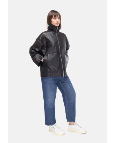 THE JACKIE Giubbino pelle donna perforata Nera