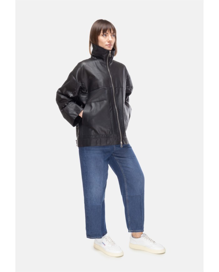 THE JACKIE Giubbino pelle donna perforata Nera