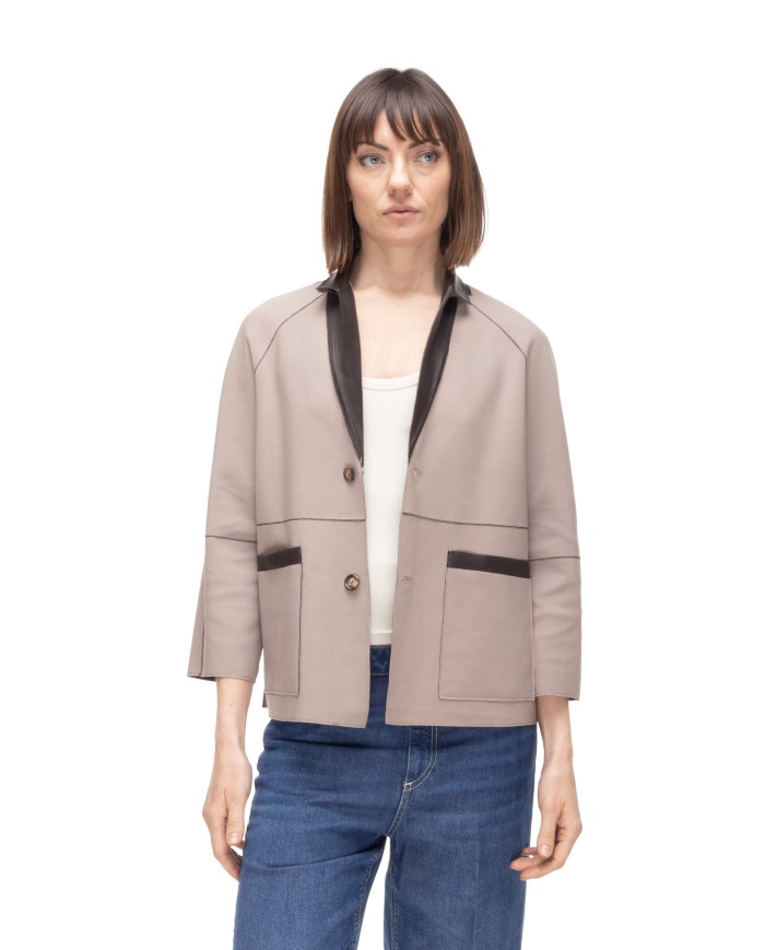 THE JACKIE Giacca pelle donna reversibile marrone beige