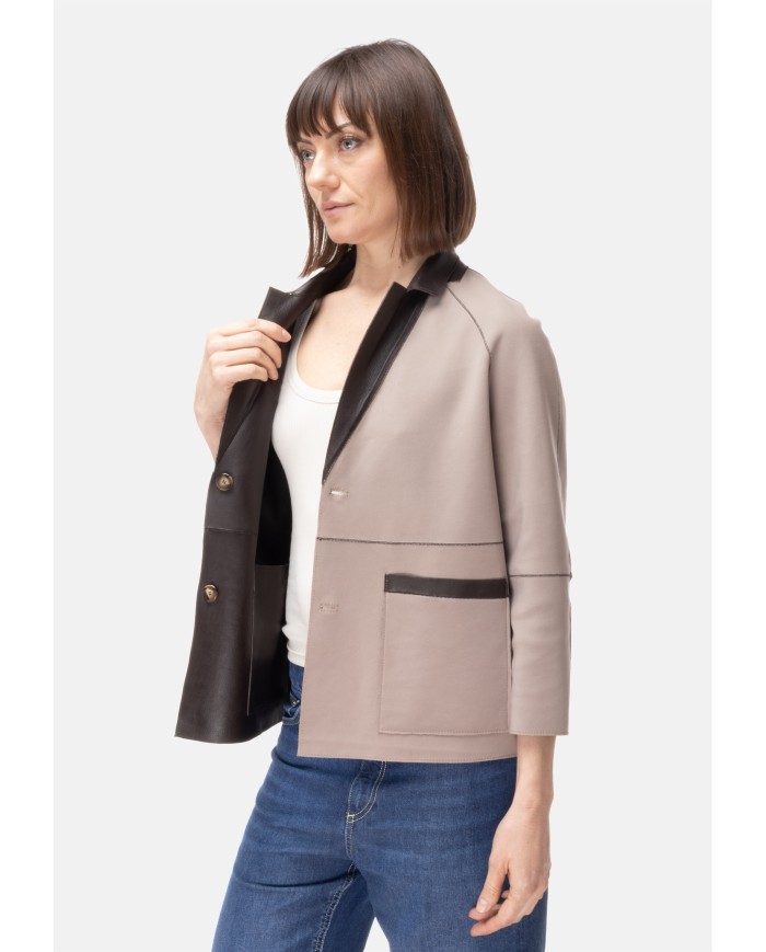 THE JACKIE Giacca pelle donna reversibile marrone beige