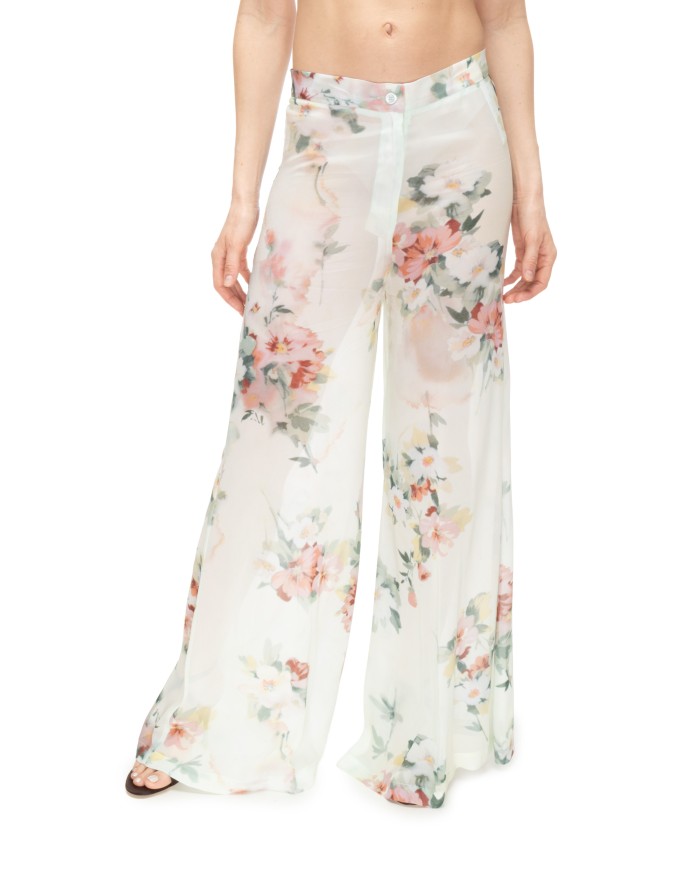 SEMI COUTURE Pantaloni donna stampa floreale verde acqua