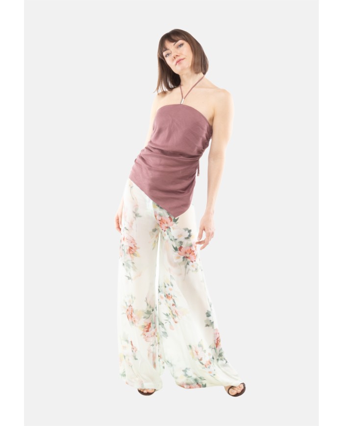 SEMI COUTURE Pantaloni donna stampa floreale verde acqua