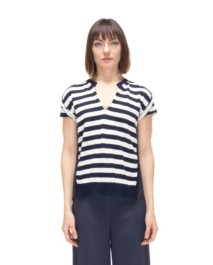 SEMI COUTURE Maglia donna righe bianca blu