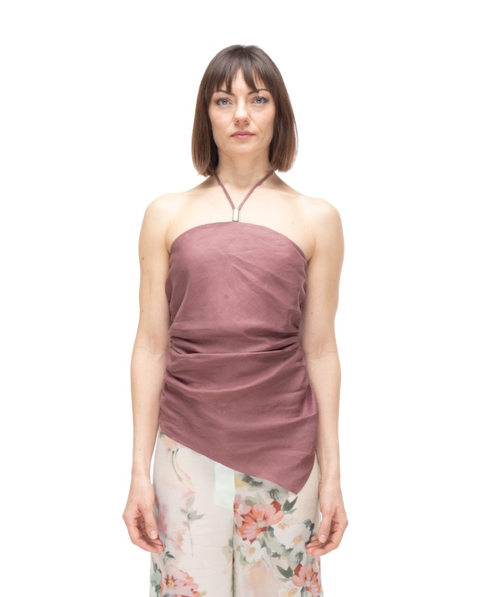 SEMI COUTURE Top corto asimmetrico rosa antico
