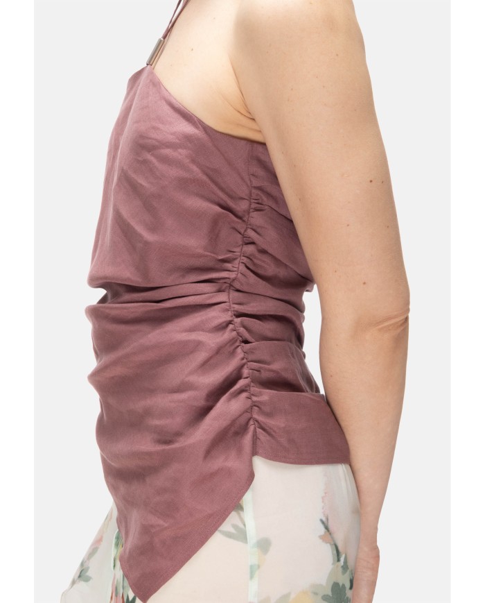 SEMI COUTURE Top corto asimmetrico rosa antico