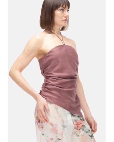 SEMI COUTURE Top corto asimmetrico rosa antico