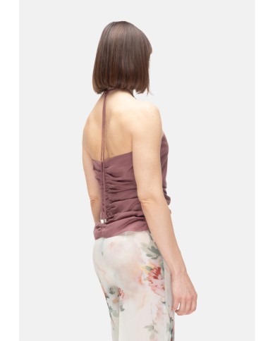 SEMI COUTURE Top corto asimmetrico rosa antico