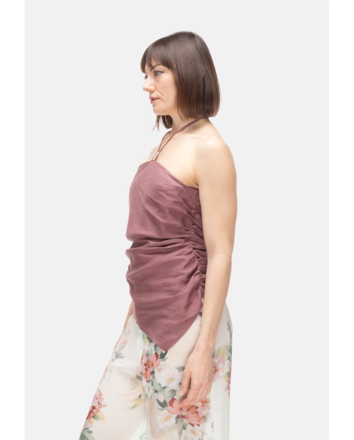 SEMI COUTURE Top corto asimmetrico rosa antico