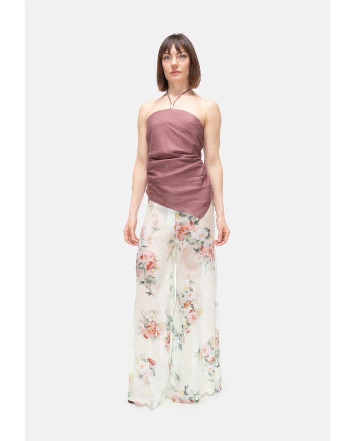 SEMI COUTURE Top corto asimmetrico rosa antico