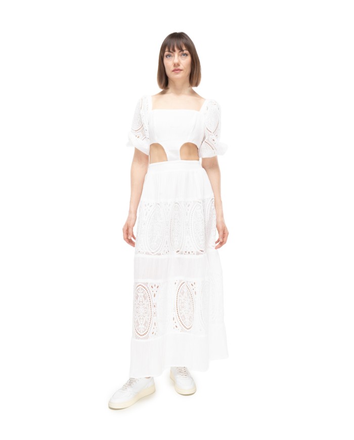 AMOSA Abito lungo donna ricamato Bianco