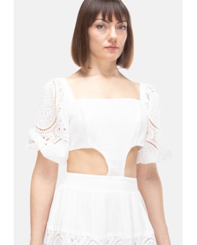 AMOSA Abito lungo donna ricamato Bianco