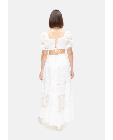 AMOSA Abito lungo donna ricamato Bianco