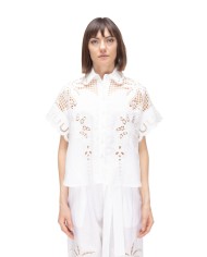 AMOSA Camicia lino donna ricamata bianca