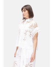 AMOSA Camicia lino donna ricamata bianca