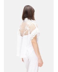 AMOSA Camicia lino donna ricamata bianca