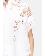 AMOSA Camicia lino donna ricamata bianca