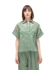 AMOSA Camicia lino donna ricamo Verde