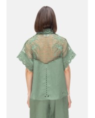 AMOSA Camicia lino donna ricamo Verde