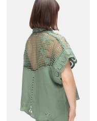 AMOSA Camicia lino donna ricamo Verde
