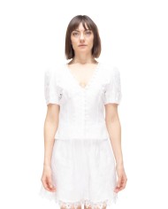 AMOSA Camicia donna lino e pizzo bianco