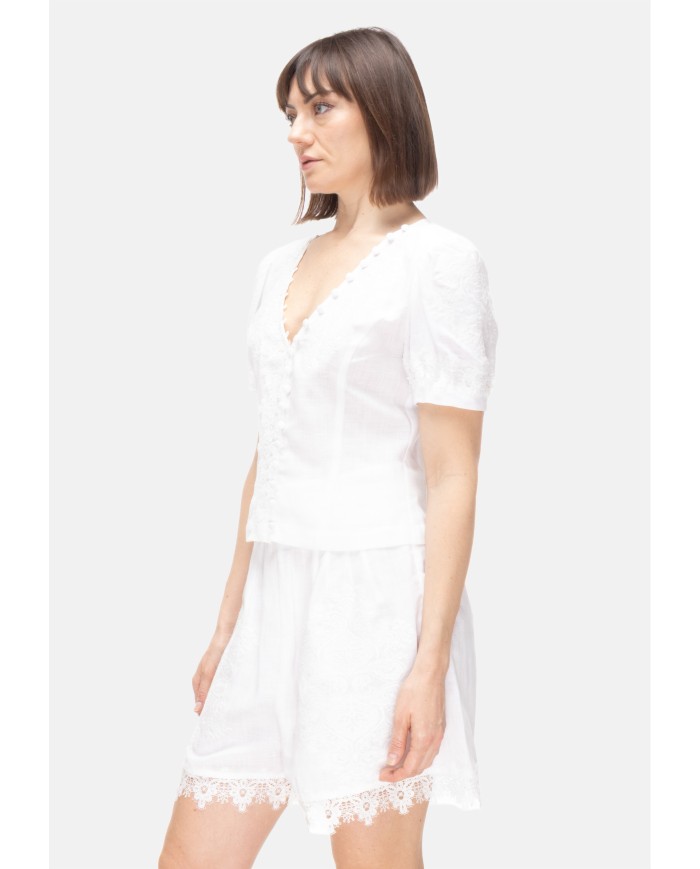 AMOSA Camicia donna lino e pizzo bianco