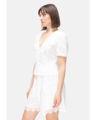 AMOSA Camicia donna lino e pizzo bianco