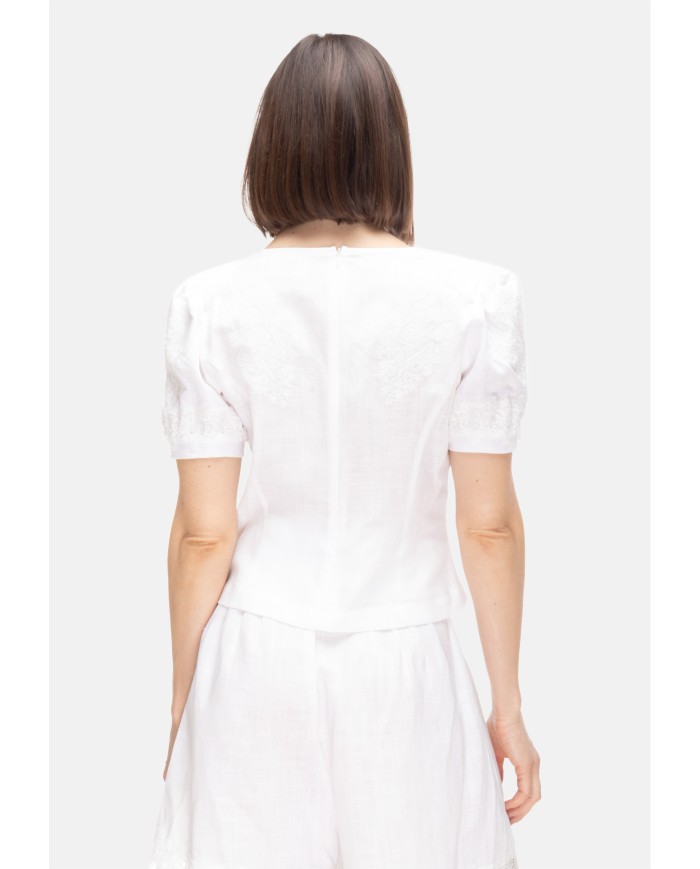AMOSA Camicia donna lino e pizzo bianco