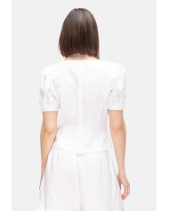 AMOSA Camicia donna lino e pizzo bianco