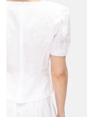 AMOSA Camicia donna lino e pizzo bianco