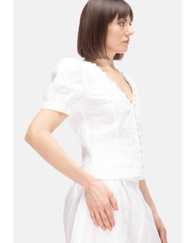 AMOSA Camicia donna lino e pizzo bianco