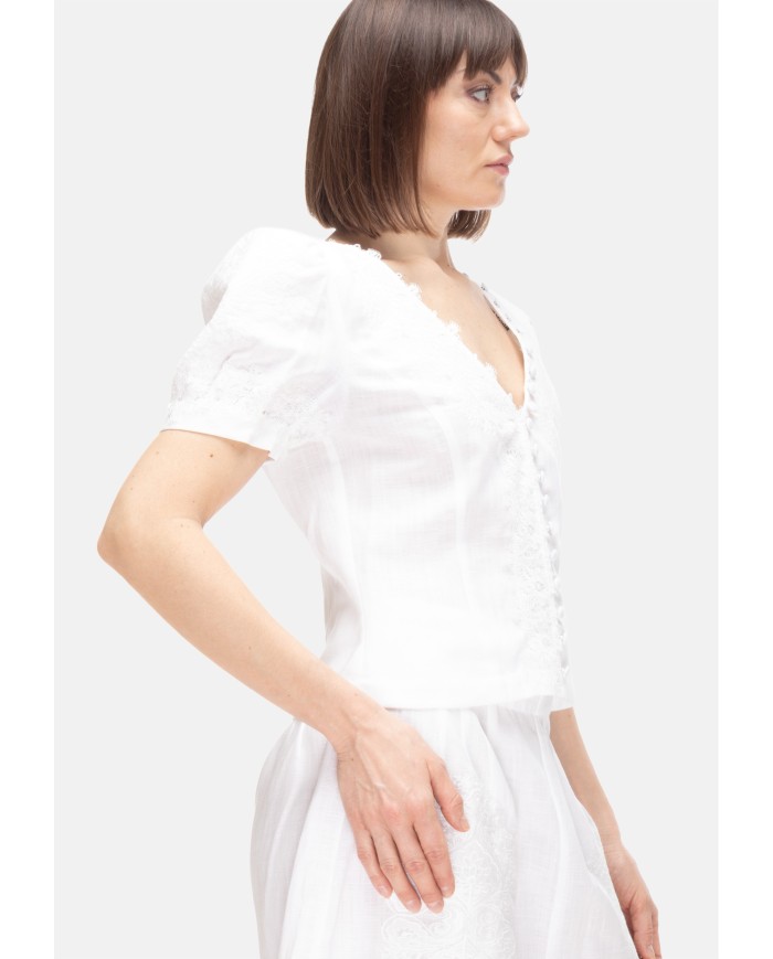 AMOSA Camicia donna lino e pizzo bianco
