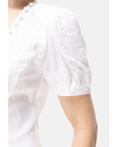 AMOSA Camicia donna lino e pizzo bianco
