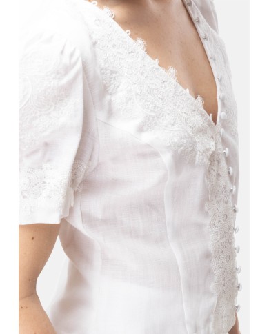 AMOSA Camicia donna lino e pizzo bianco