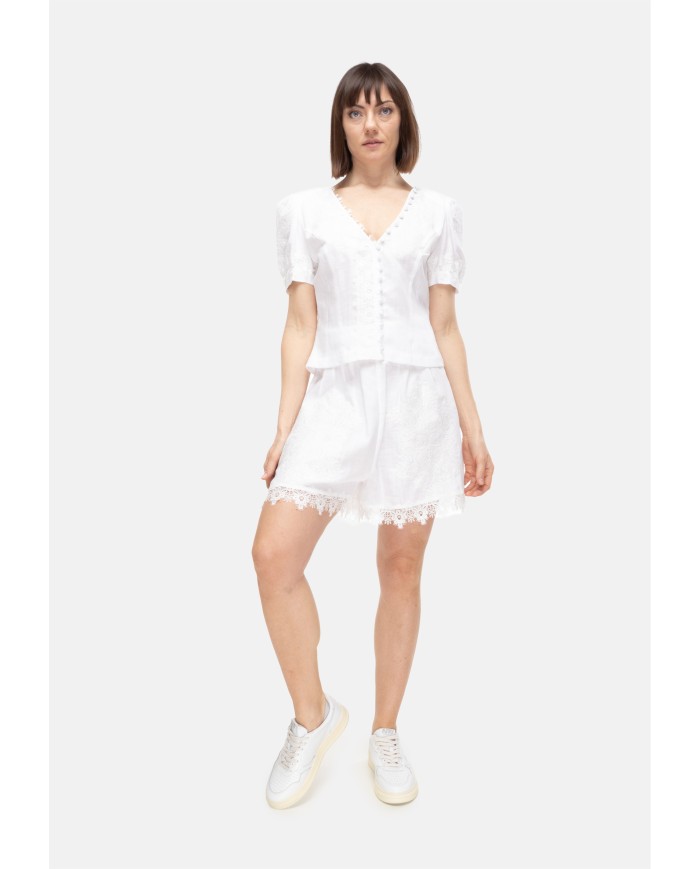 AMOSA Camicia donna lino e pizzo bianco