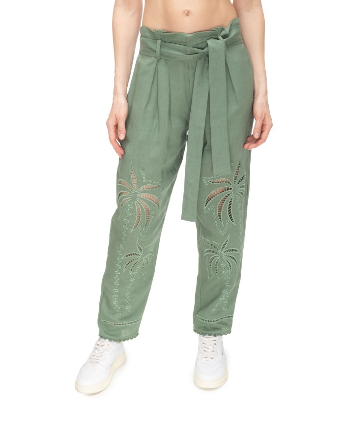 AMOSA Pantaloni donna lino Verde