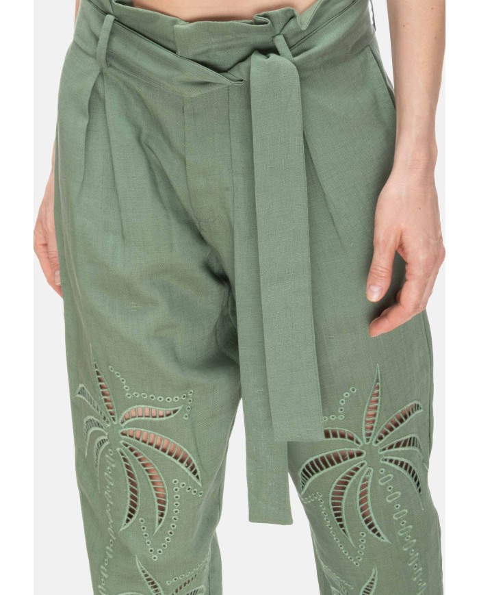 AMOSA Pantaloni donna lino Verde