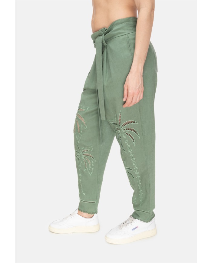 AMOSA Pantaloni donna lino Verde