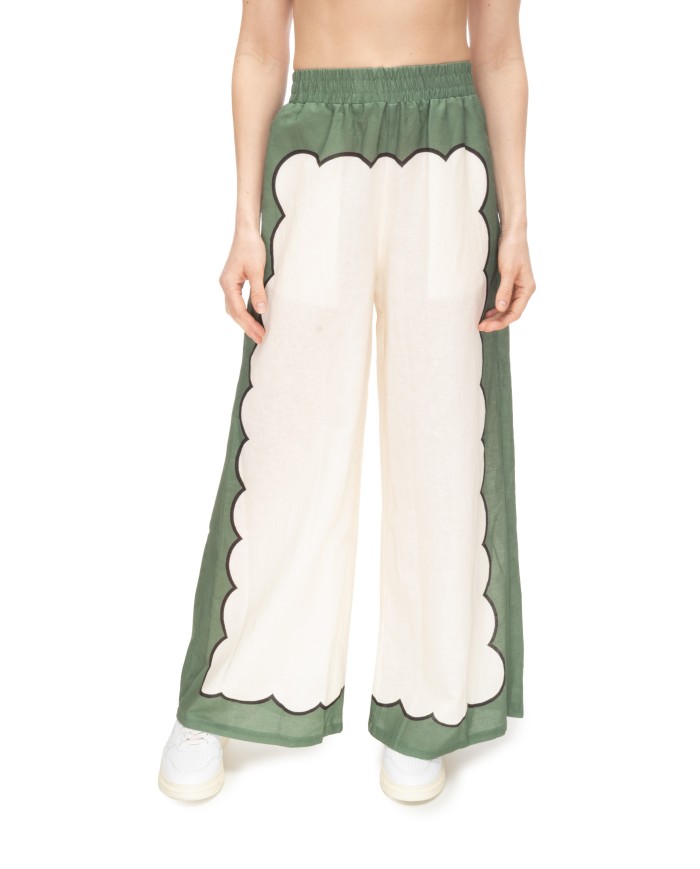 AMOSA Pantaloni donna lino panna Verde