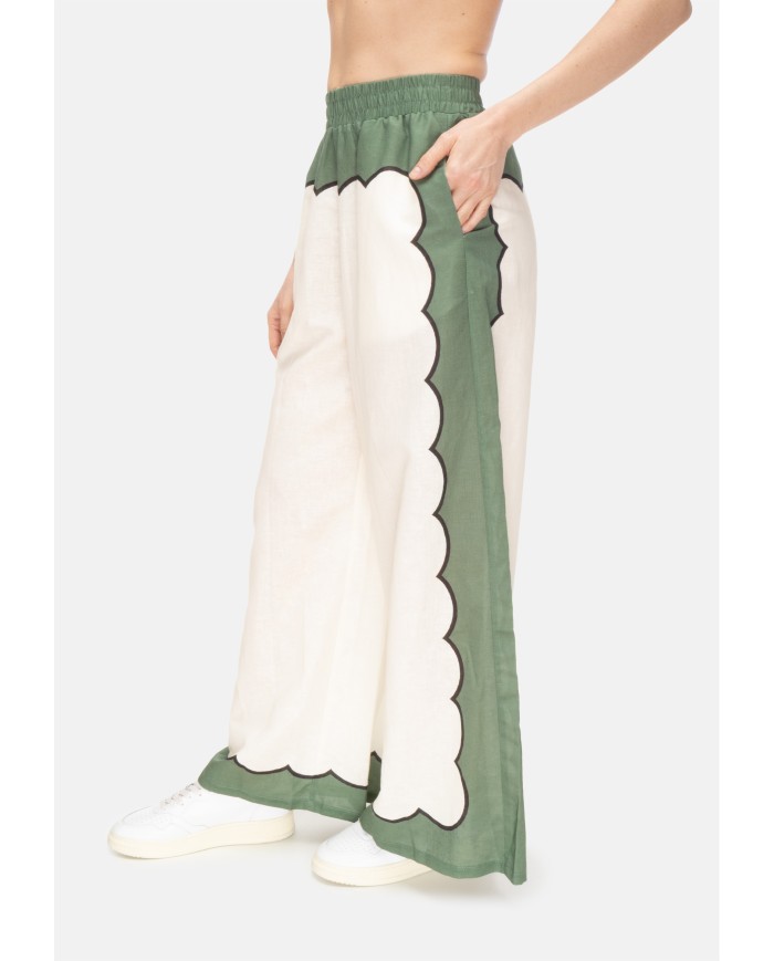 AMOSA Pantaloni donna lino panna Verde