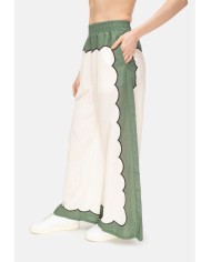 AMOSA Pantaloni donna lino panna Verde