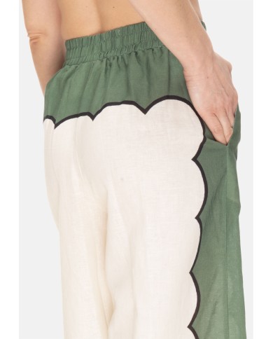 AMOSA Pantaloni donna lino panna Verde