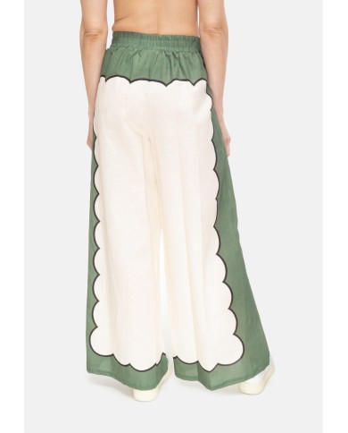 AMOSA Pantaloni donna lino panna Verde