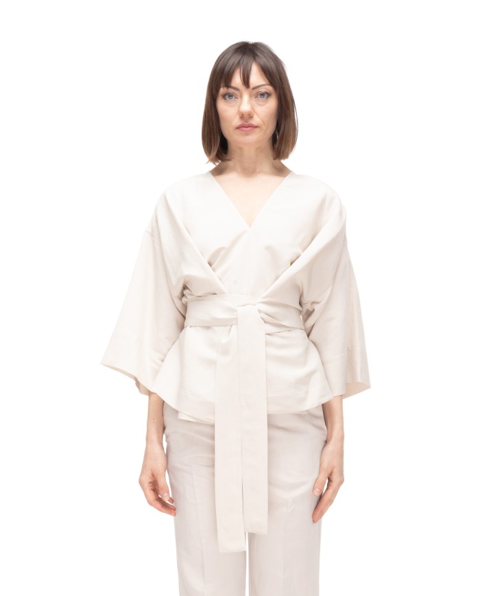 8PM Camicia kimono donna con cintura Avorio
