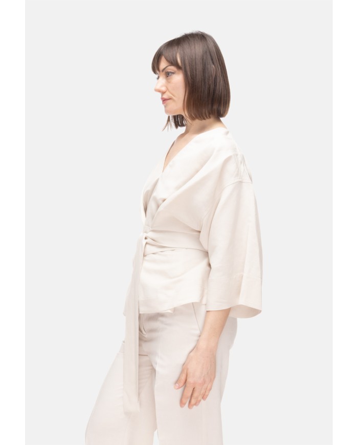 8PM Camicia kimono donna con cintura Avorio