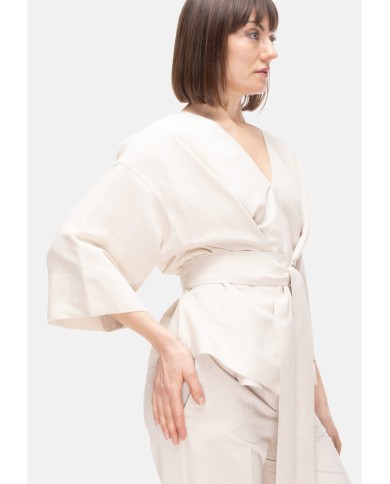 8PM Camicia kimono donna con cintura Avorio