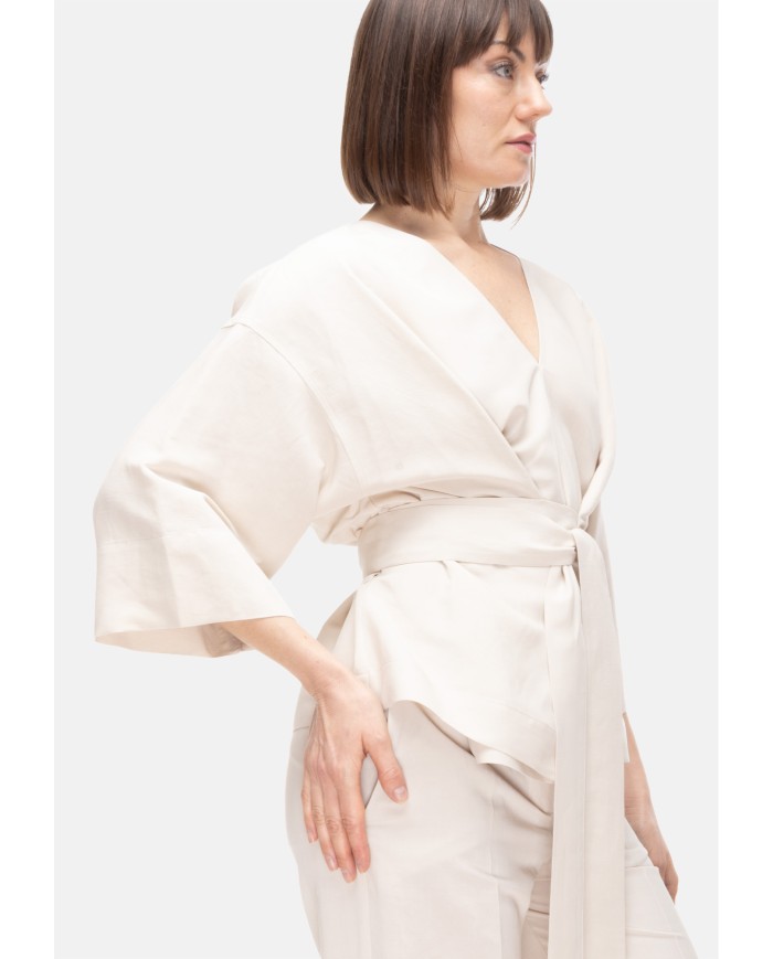 8PM Camicia kimono donna con cintura Avorio