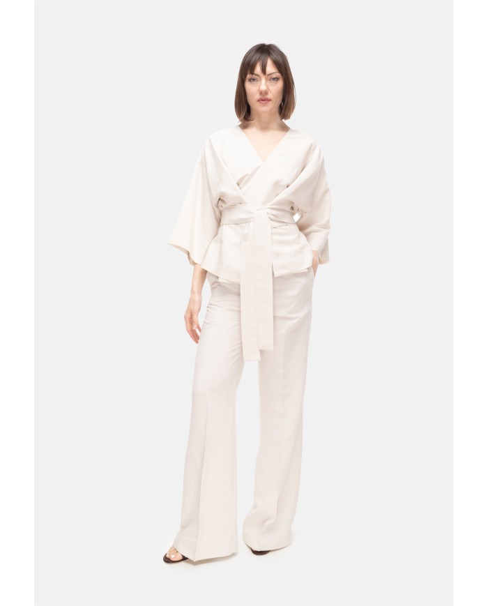 8PM Camicia kimono donna con cintura Avorio