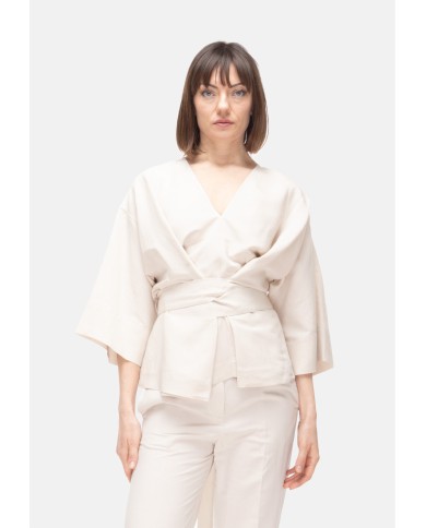 8PM Camicia kimono donna con cintura Avorio